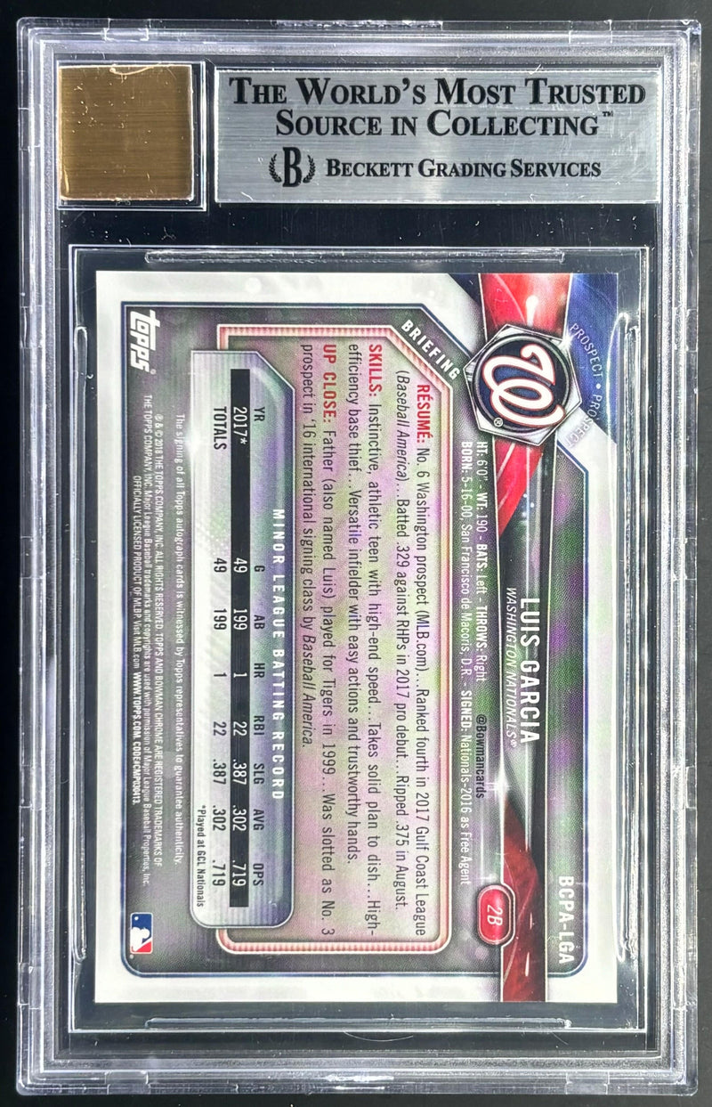 2018 Bowman Chrome Prospect Autographs Gold Shimmer Luis Garcia BGS 9