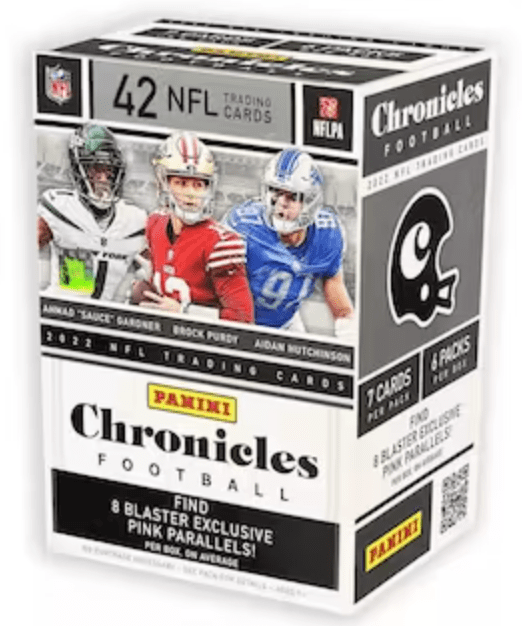 2022 Panini Chronicles Football Blaster (Pink Parallels) (6 packs per box. 7 cards per pack)