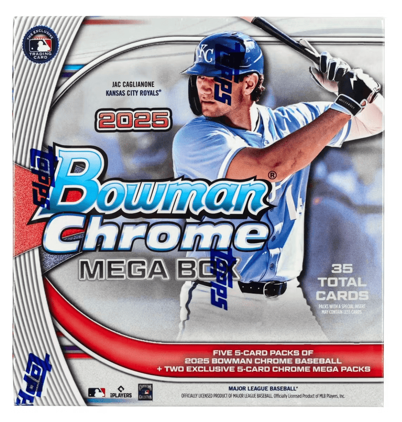2025 Bowman Chrome Baseball Mega Box (5 Packs Per Box, 5 Cards Per Pack + 2 Exclusive Mega Chrome Packs))