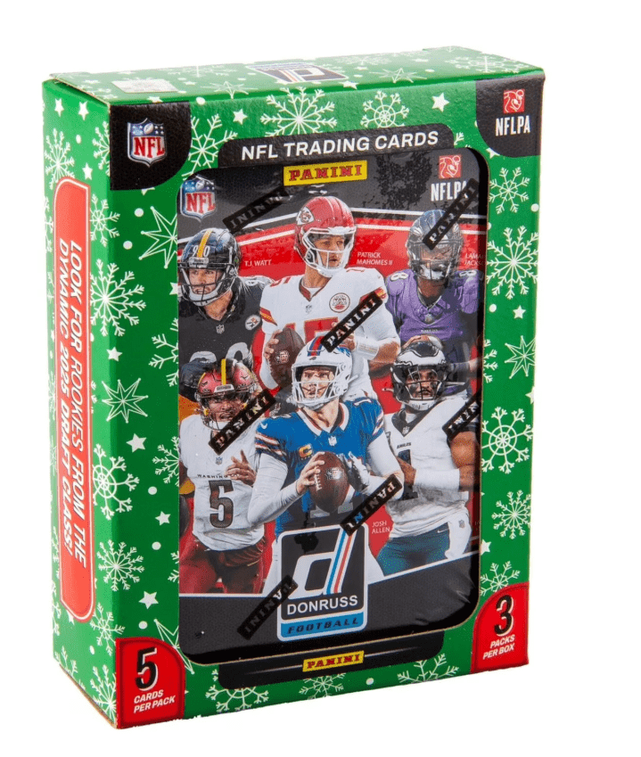 2025 Panini Donruss Football Winter Holiday Tin (3 Packs Per Tin, 5 Cards Per Pack)