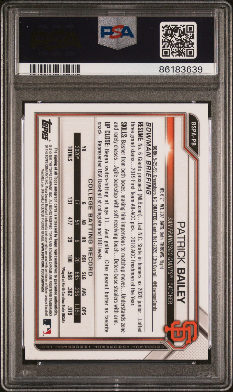 2021 Bowman Chrome Sapphire Edition Patrick Bailey Autograph 