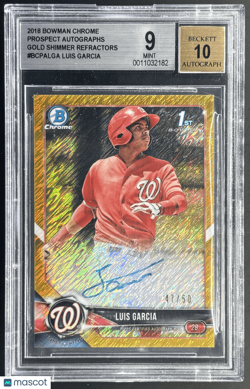2018 Bowman Chrome Prospect Autographs Gold Shimmer Luis Garcia BGS 9