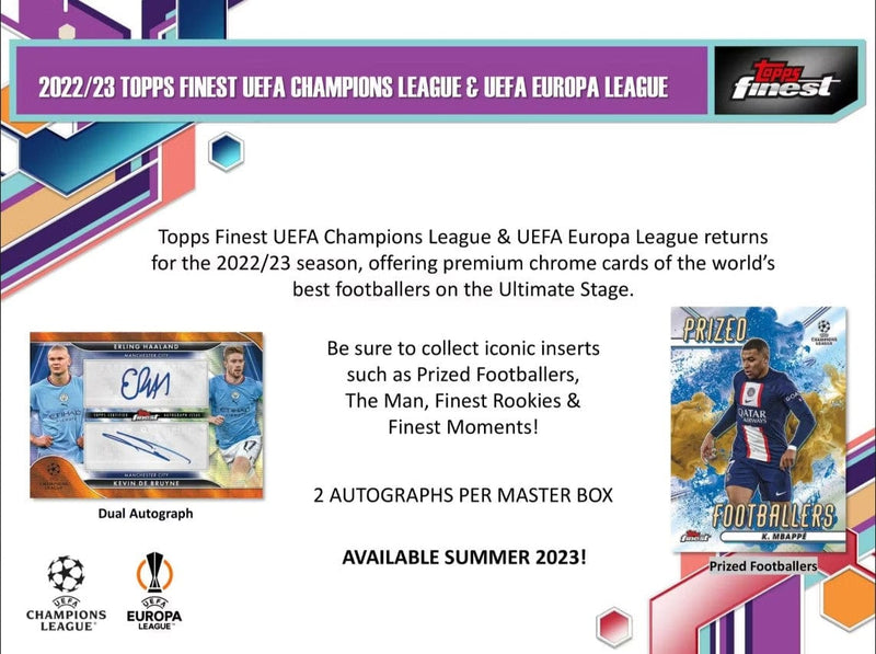 2022/23 Topps Finest UEFA Club Competitions Soccer Hobby Box(2 Mini-Boxes Per Master Box, 6 Packs Per Mini-Box, 5 Cards Per Pack)